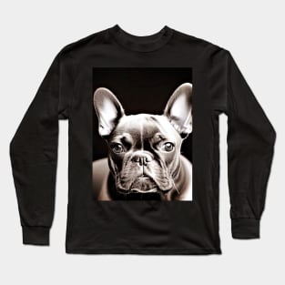 Detailed & Exquisite Frenchie: A Chromatic Photorealistic Greyscale Portrait Long Sleeve T-Shirt